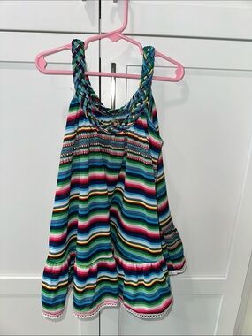 Girls Multicolor Striped Sundress with Braided Straps